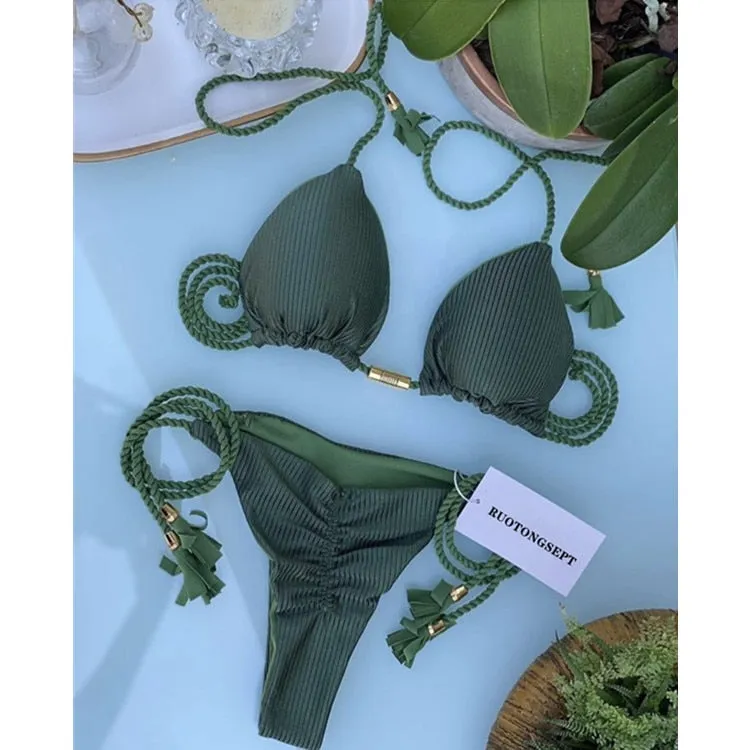 Tanga Bikini Set Badeanzüge Sexy Badeanzüge Bikinis Dreieck Bandage