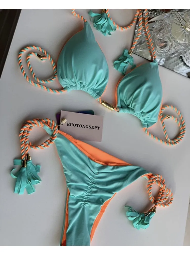 Tanga Bikini Set Badeanzüge Sexy Badeanzüge Bikinis Dreieck Bandage