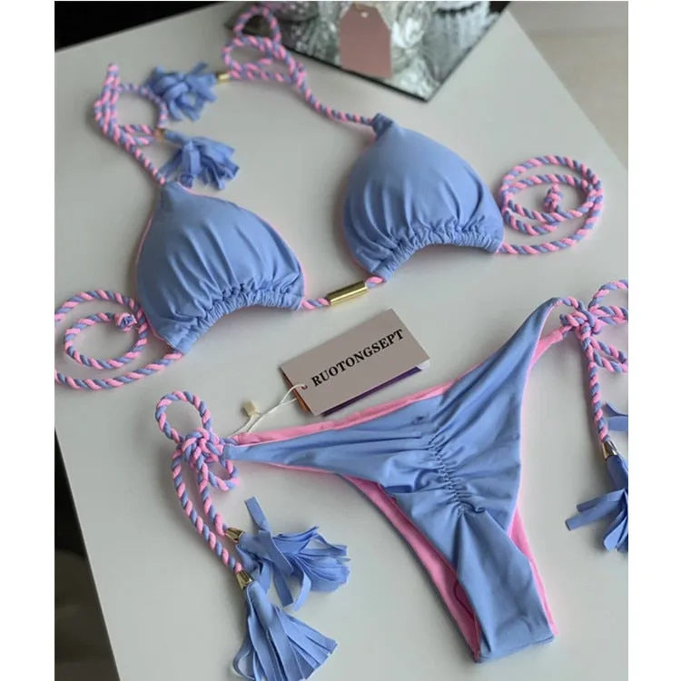 Tanga Bikini Set Badeanzüge Sexy Badeanzüge Bikinis Dreieck Bandage
