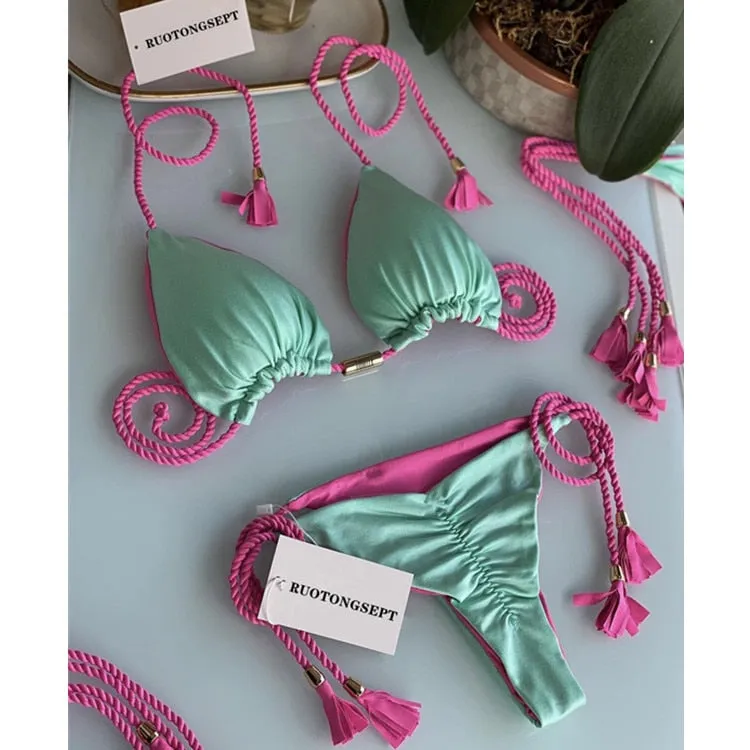 Tanga Bikini Set Badeanzüge Sexy Badeanzüge Bikinis Dreieck Bandage