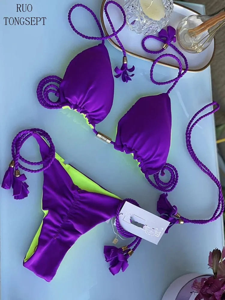 Tanga Bikini Set Badeanzüge Sexy Badeanzüge Bikinis Dreieck Bandage