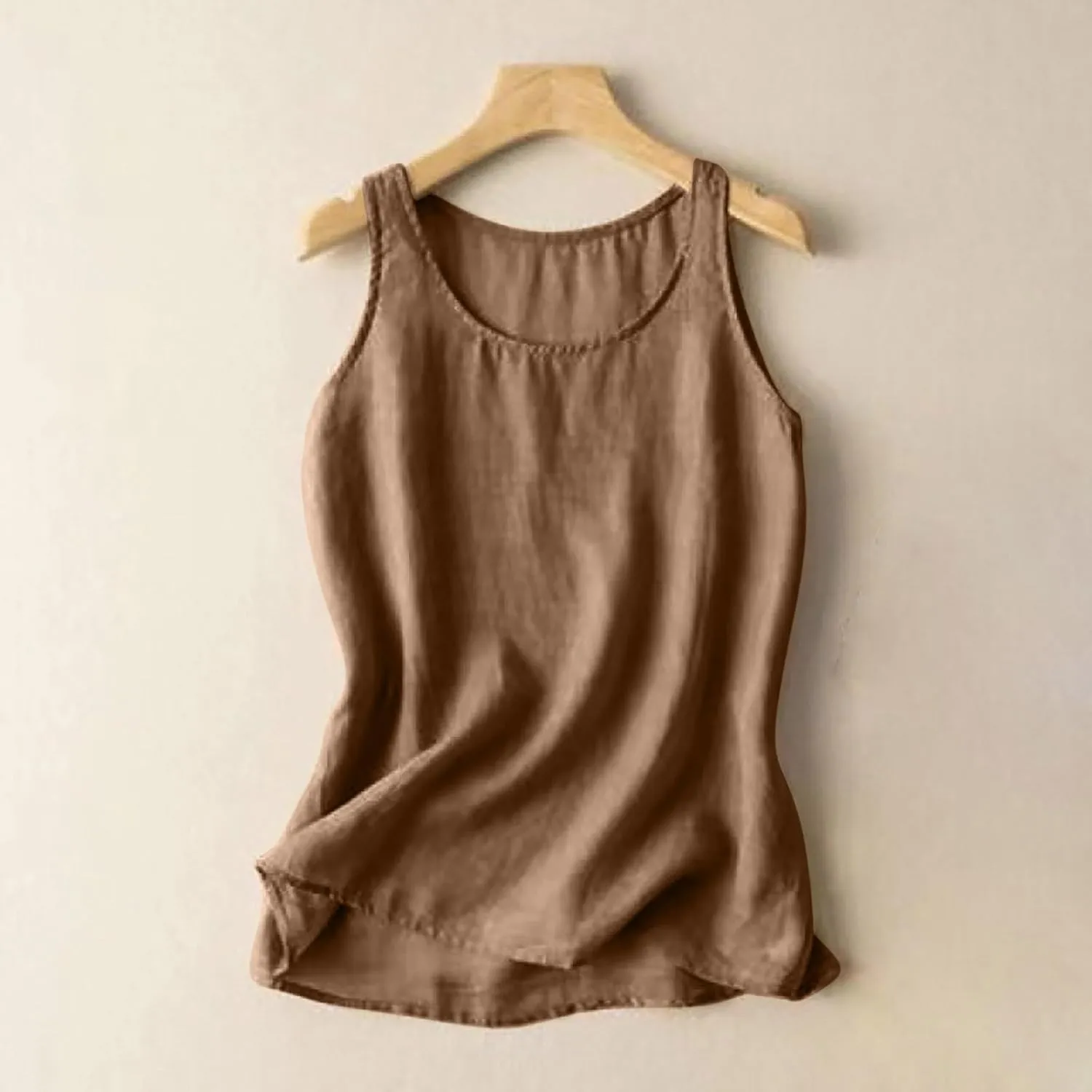 Tank Tops for Women Gauze Crewneck Sleeveless Shirts Solid Color Workout Tee Summer Beach Vacation Outfits Clothes