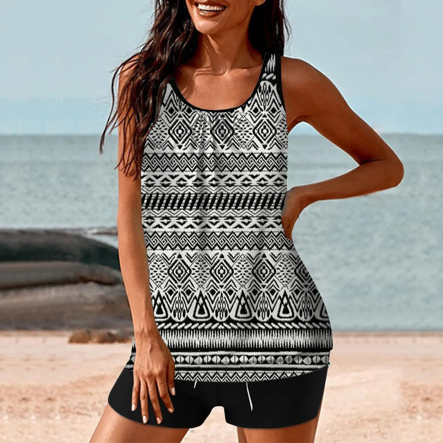 Tankini Swimsuits for Women Tummy Control Blouson Swim Tank Top with Shorts Modest 2 Piece Bathing Suit 2025 Swimwear
