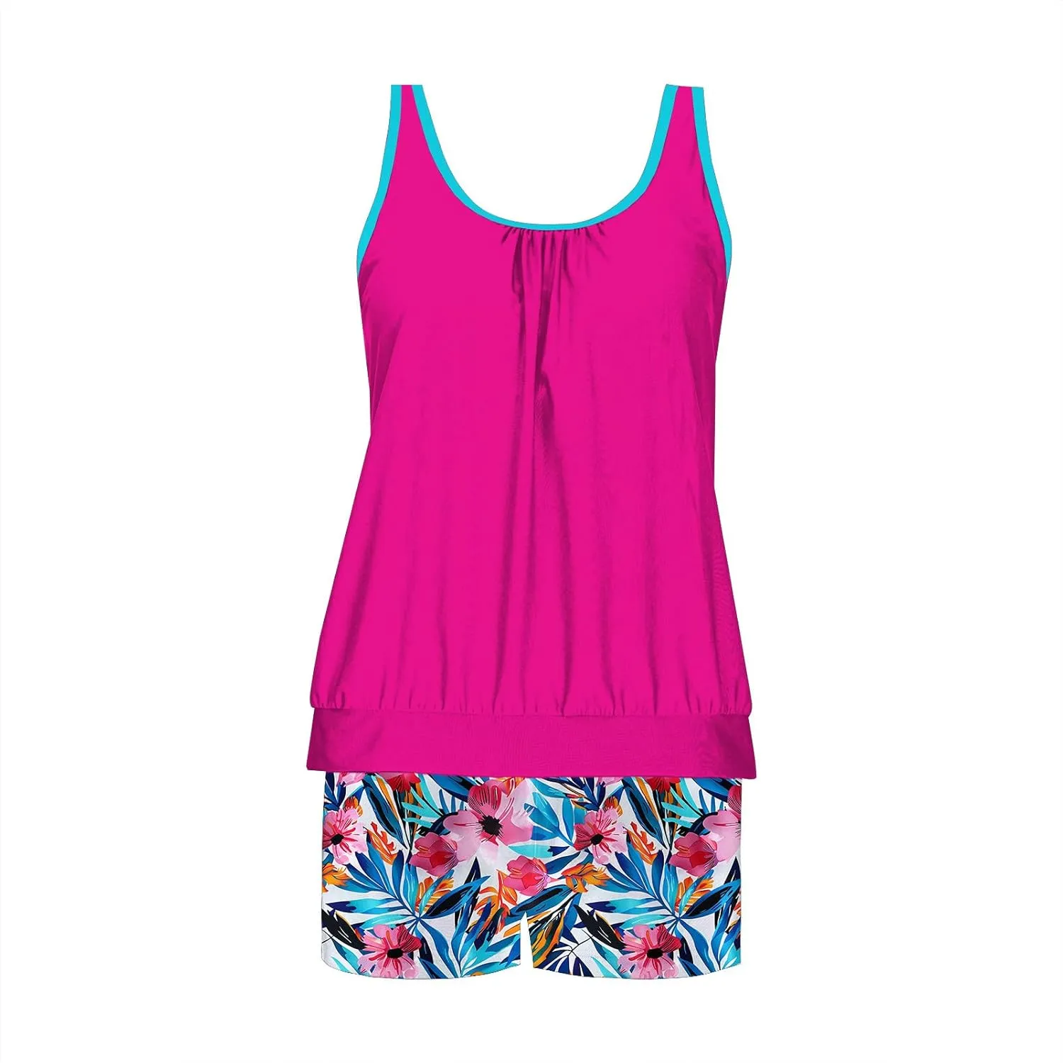 Tankini Swimsuits for Women Tummy Control Blouson Swim Tank Top with Shorts Modest 2 Piece Bathing Suit 2025 Swimwear
