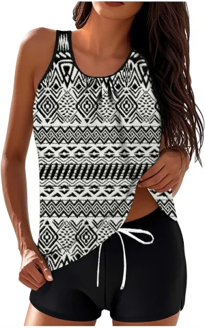 Tankini Swimsuits for Women Tummy Control Blouson Swim Tank Top with Shorts Modest 2 Piece Bathing Suit 2025 Swimwear