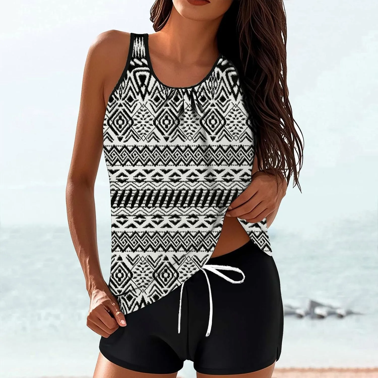 Tankini Swimsuits for Women Tummy Control Blouson Swim Tank Top with Shorts Modest 2 Piece Bathing Suit 2025 Swimwear