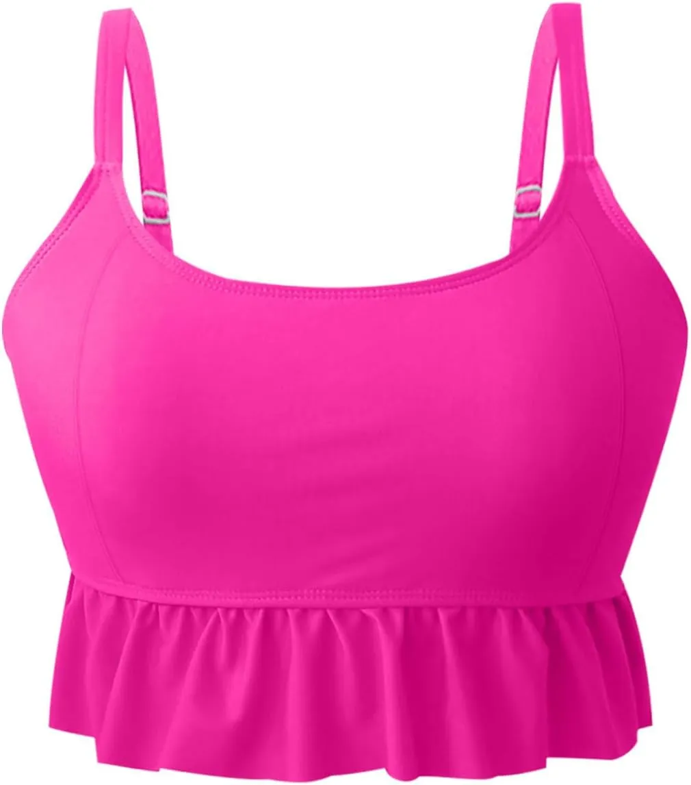 Tankini Swimsuits for Women Two Piece Tummy Control Bathing Suits Ruffle Hem Crop Top and High Waisted Bottom