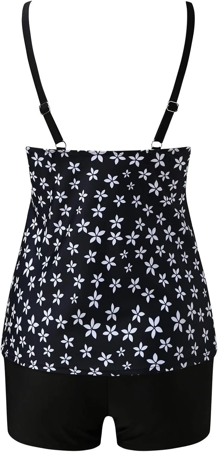 Tankini Swimsuits for Women with Shorts,Tummy Control Bathing Suit for Women Plus Size Modest Swim Tops Swimwear