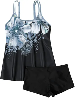 Tankini Swimsuits for Women with Shorts,Tummy Control Bathing Suit for Women Plus Size Modest Swim Tops Swimwear