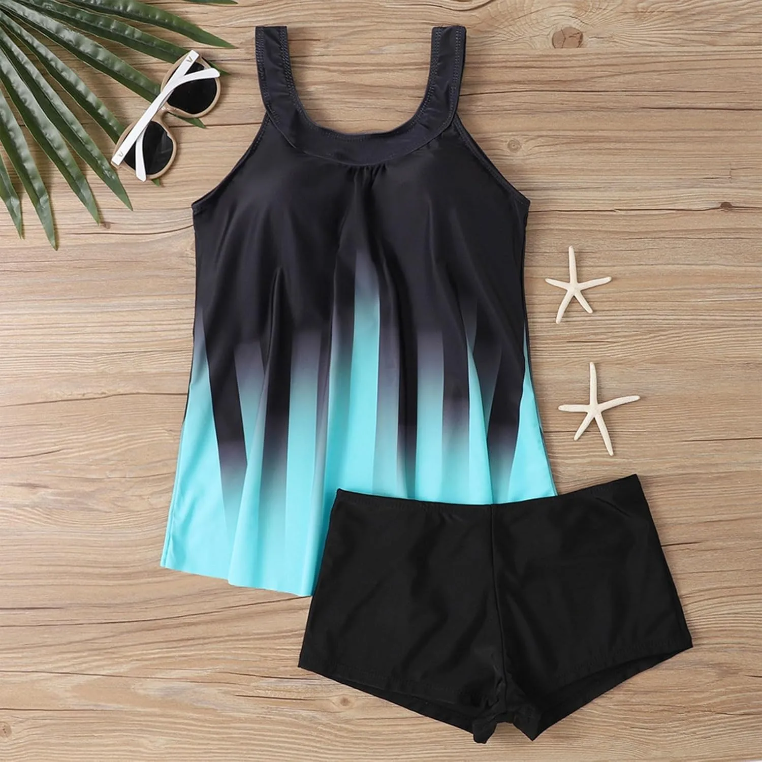 Tankini Swimsuits for Women,2024 Summer Two Piece Bathing Suits Trendy Print Sling Swim Tank Top with Boys Shorts