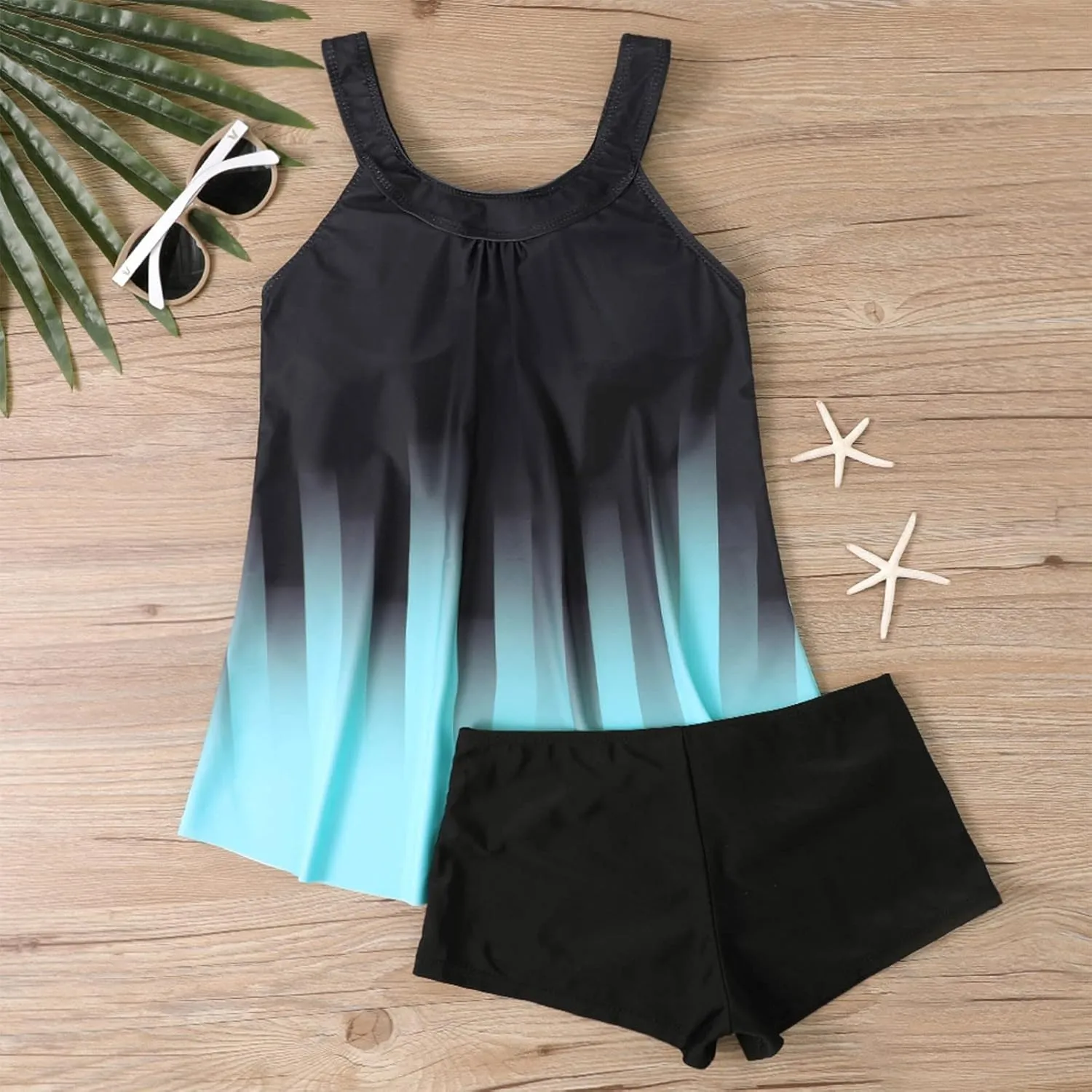 Tankini Swimsuits for Women,2024 Summer Two Piece Bathing Suits Trendy Print Sling Swim Tank Top with Boys Shorts