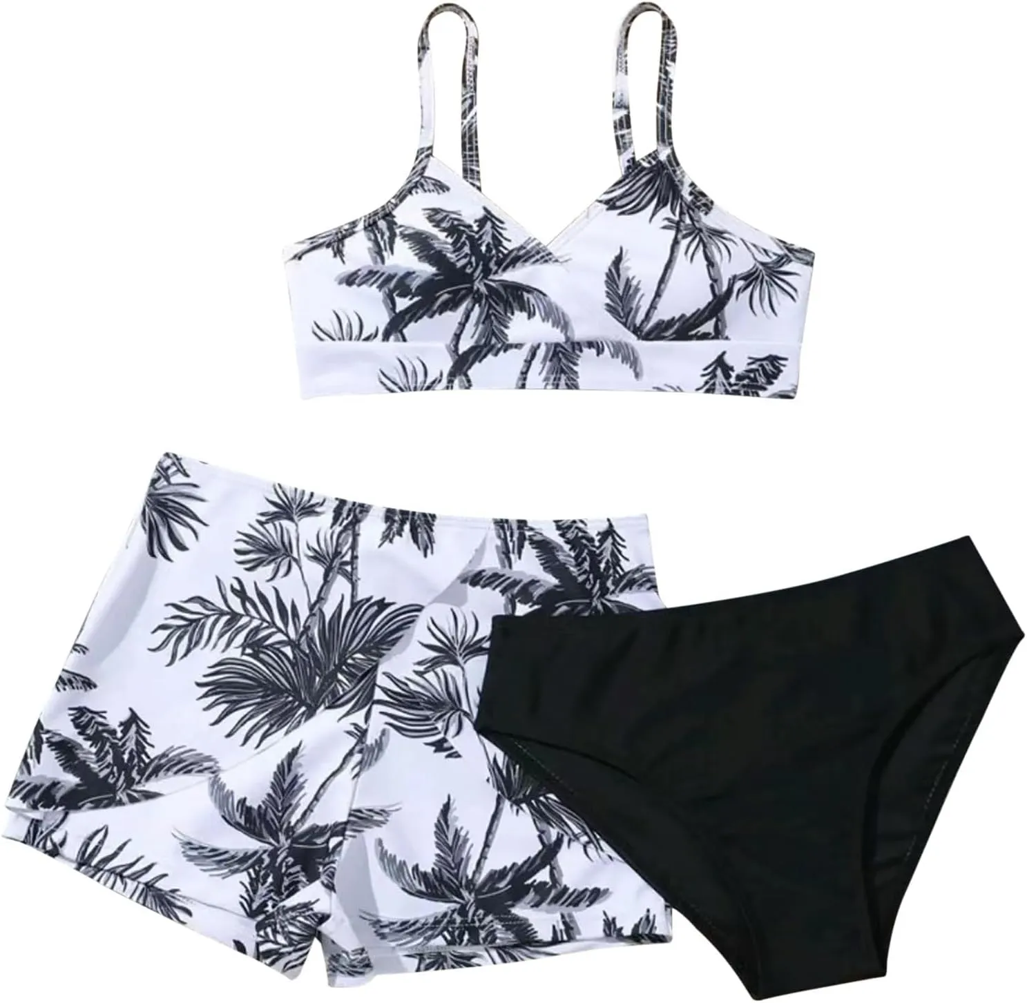 Teens Girls Flower Swimsuit 3 Piece Bathing Suits Cute Quick Dry Bikini Sets with Swim Skirt Beachwear Preppy Clothes