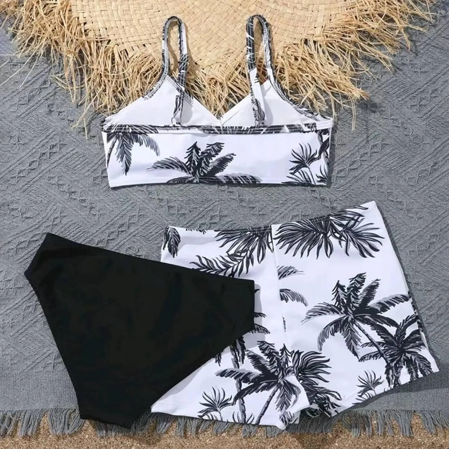 Teens Girls Flower Swimsuit 3 Piece Bathing Suits Cute Quick Dry Bikini Sets with Swim Skirt Beachwear Preppy Clothes
