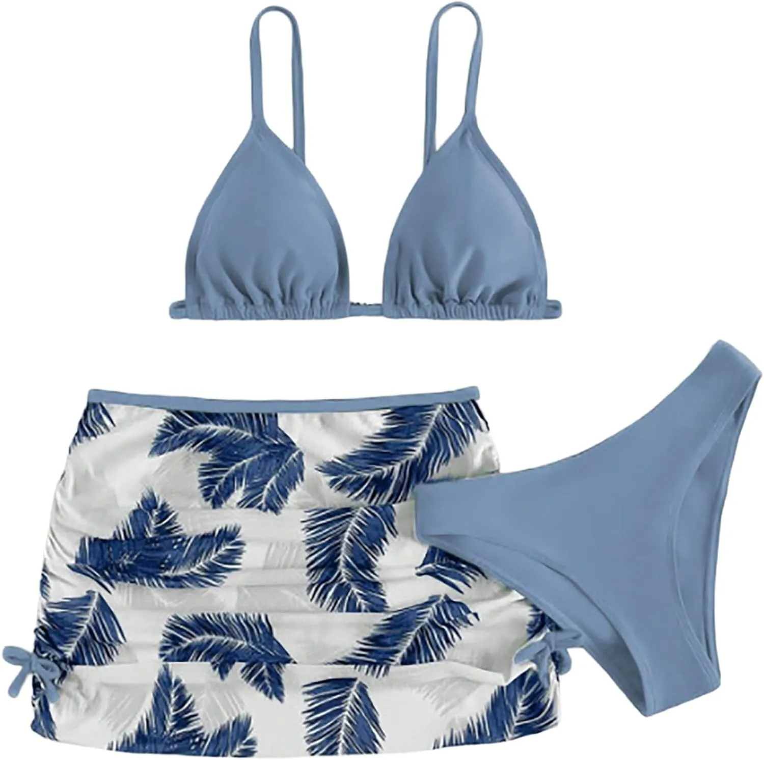 Teens Girls Flower Swimsuit 3 Piece Bathing Suits Cute Quick Dry Bikini Sets with Swim Skirt Beachwear Preppy Clothes