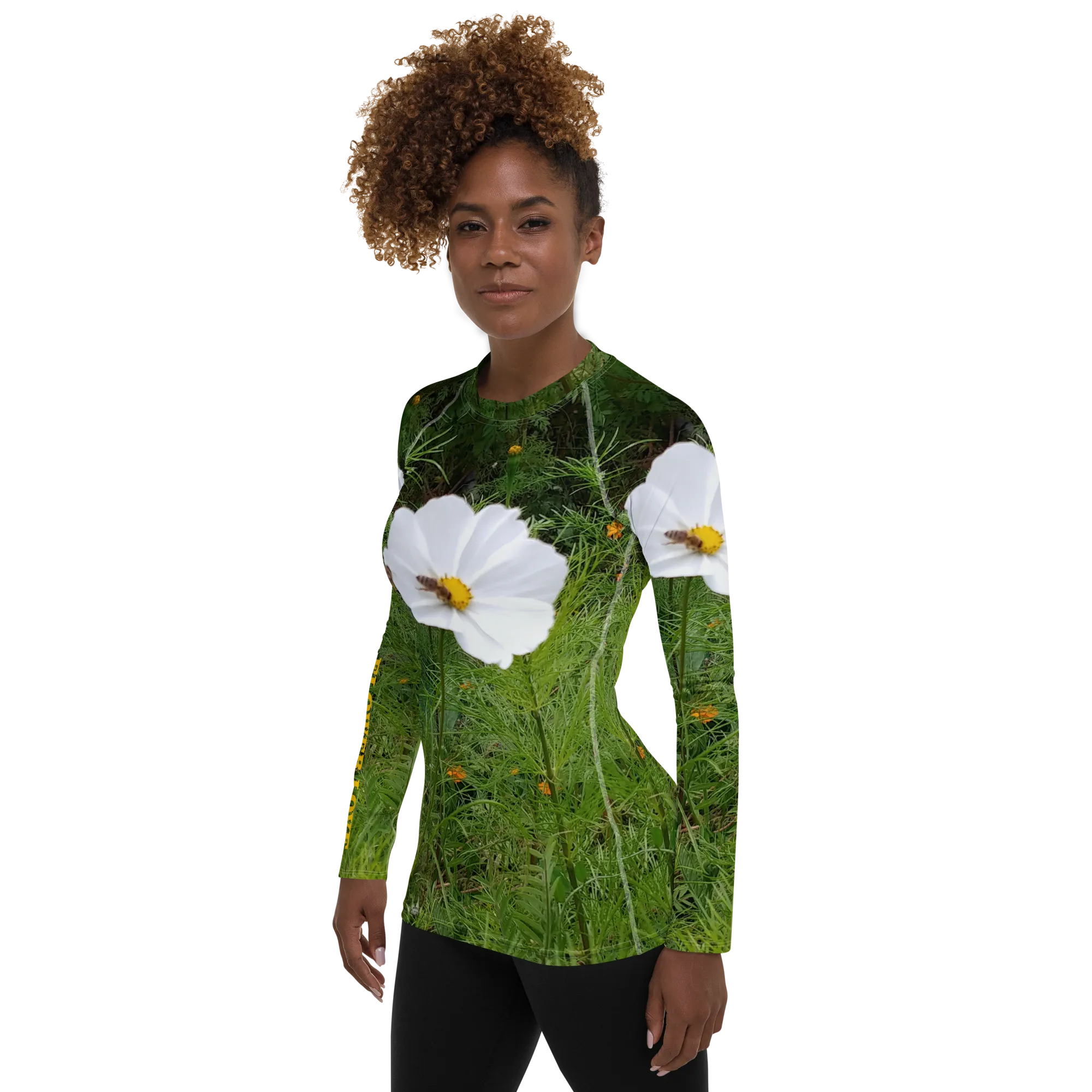 The FLOWER LOVE Collection - "Captivating Cosmos" Design Luxurious Women's Rash Guard, Sun Protective Clothing, Sports & Fitness Clothing