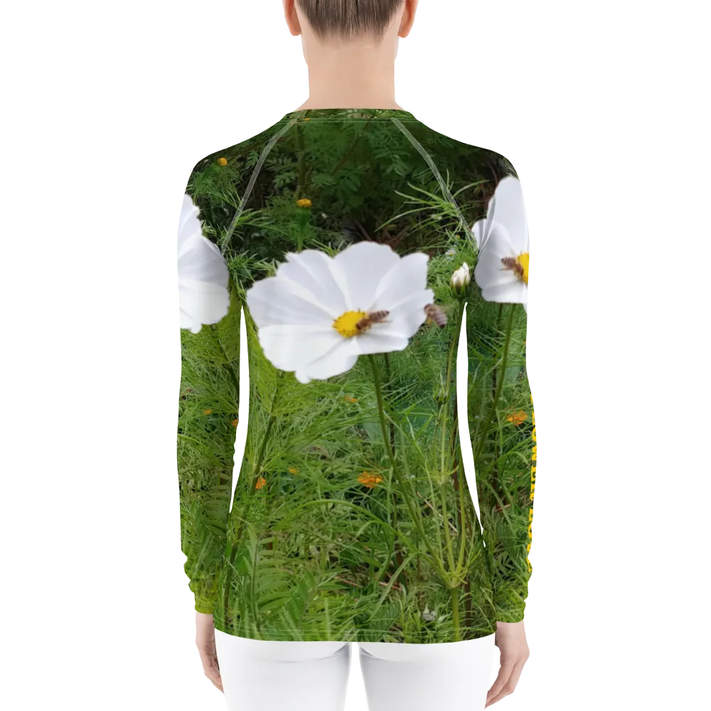 The FLOWER LOVE Collection - "Captivating Cosmos" Design Luxurious Women's Rash Guard, Sun Protective Clothing, Sports & Fitness Clothing