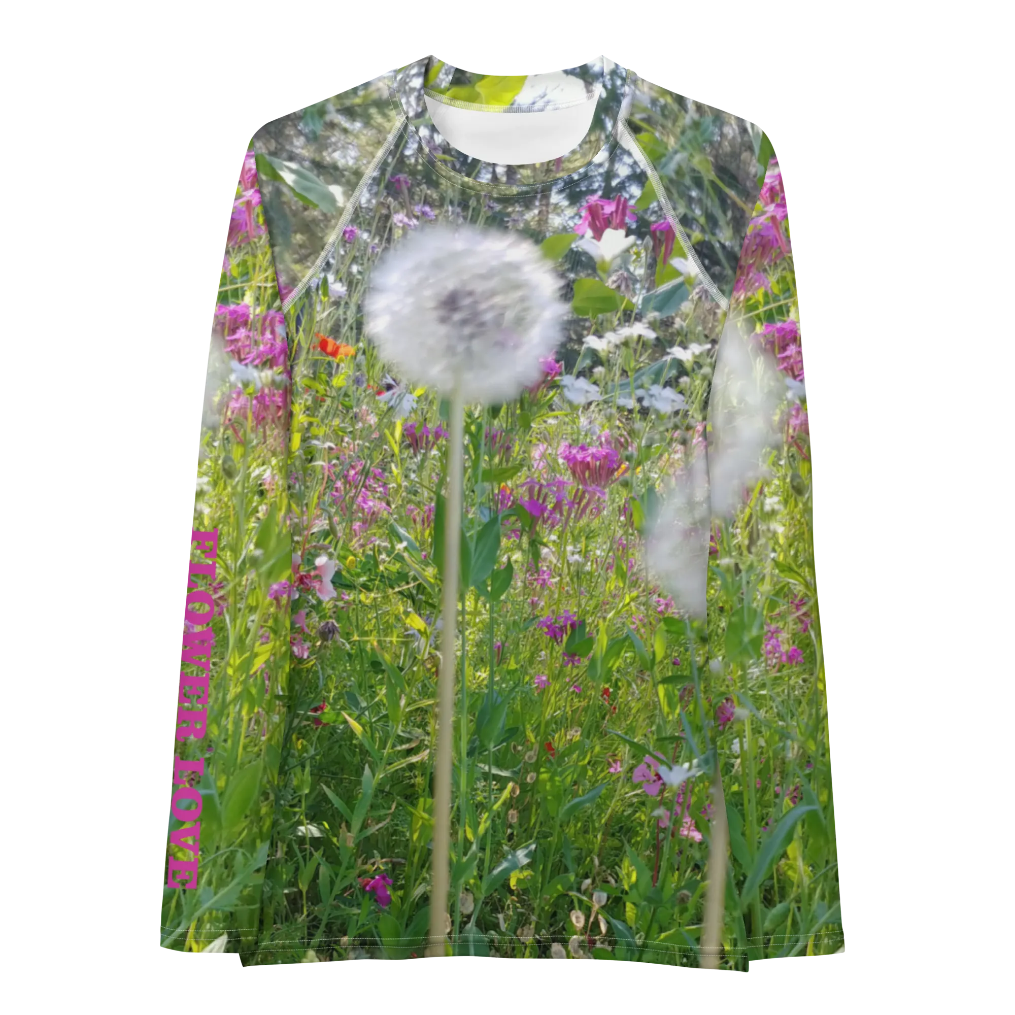 The FLOWER LOVE Collection - "Dreamy Dandelions" Design Luxurious Women's Rash Guard, Sun Protective Clothing, Sports & Fitness Clothing