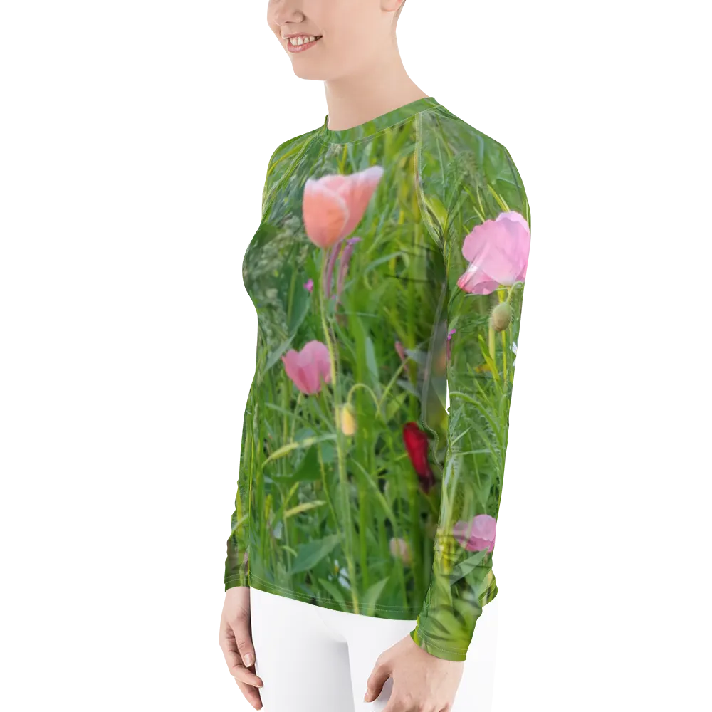 The FLOWER LOVE Collection - "Wildflower Wonder" Design Luxurious Women's Rash Guard, Sun Protective Clothing, Sports & Fitness Clothing
