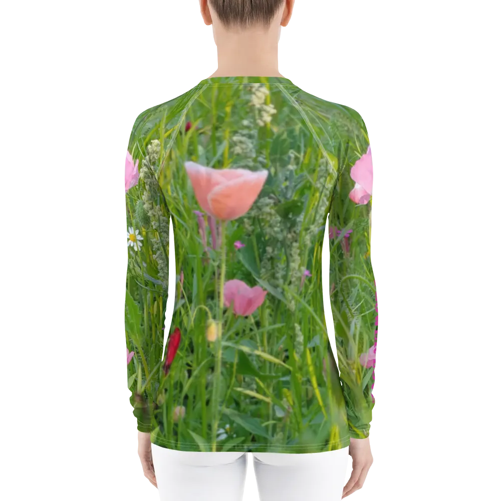 The FLOWER LOVE Collection - "Wildflower Wonder" Design Luxurious Women's Rash Guard, Sun Protective Clothing, Sports & Fitness Clothing