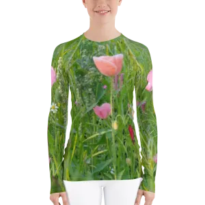 The FLOWER LOVE Collection - "Wildflower Wonder" Design Luxurious Women's Rash Guard, Sun Protective Clothing, Sports & Fitness Clothing