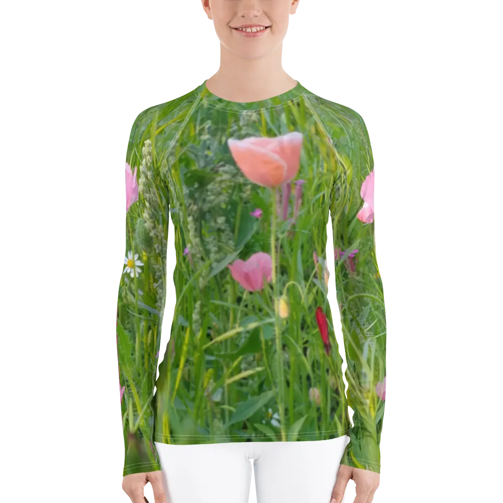 The FLOWER LOVE Collection - "Wildflower Wonder" Design Luxurious Women's Rash Guard, Sun Protective Clothing, Sports & Fitness Clothing