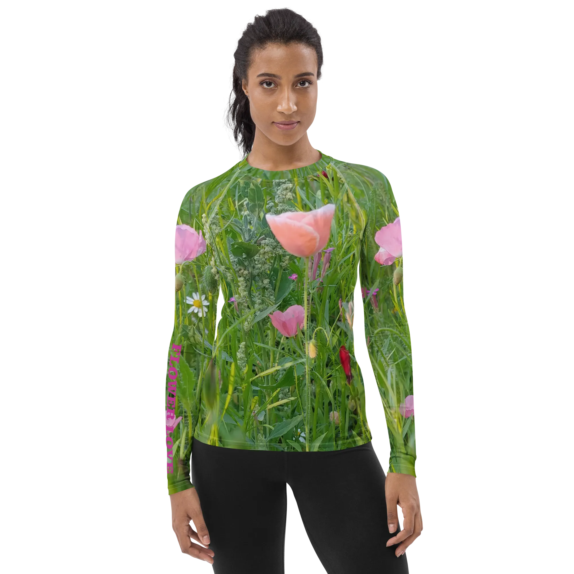 The FLOWER LOVE Collection - "Wildflower Wonder" Design Luxurious Women's Rash Guard, Sun Protective Clothing, Sports & Fitness Clothing