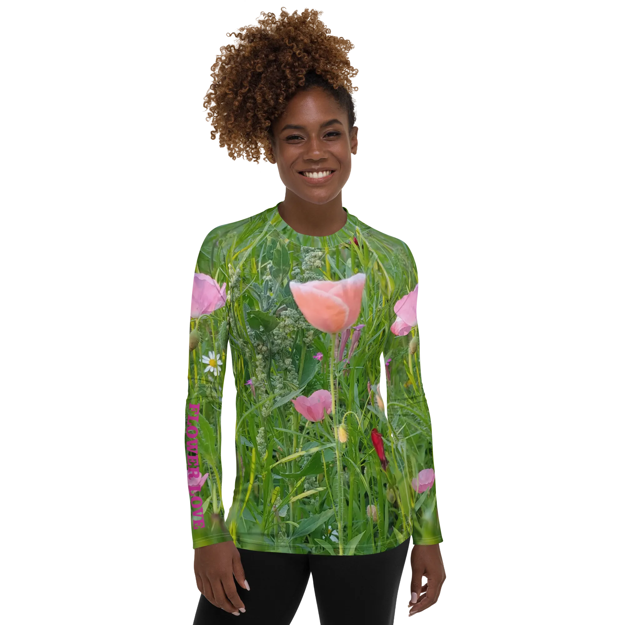 The FLOWER LOVE Collection - "Wildflower Wonder" Design Luxurious Women's Rash Guard, Sun Protective Clothing, Sports & Fitness Clothing