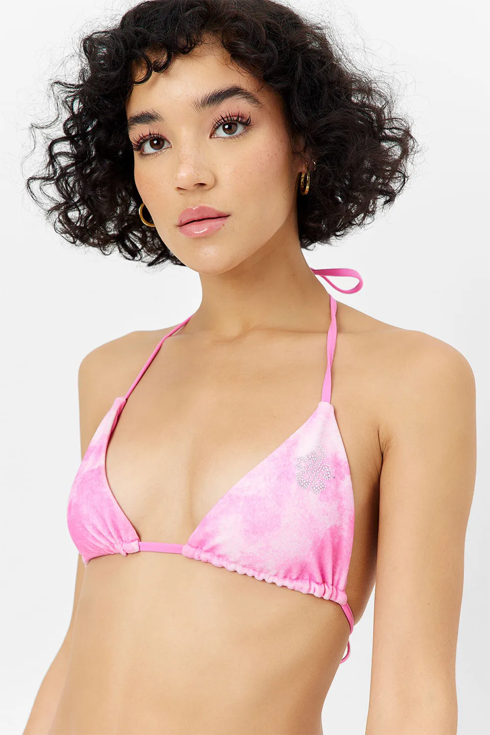 Tia Terry Triangle Bikini Top - Distorted Pink Dye
