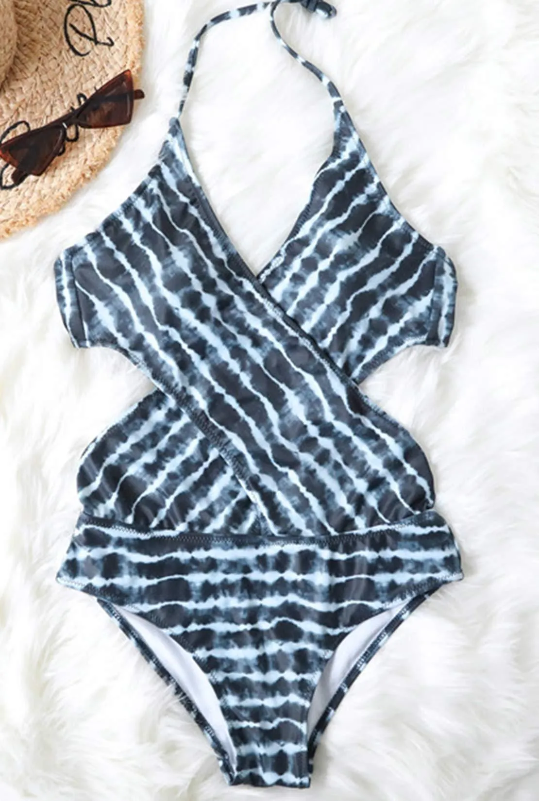 Tie-dye Dark Blue One-piece Swimsuit