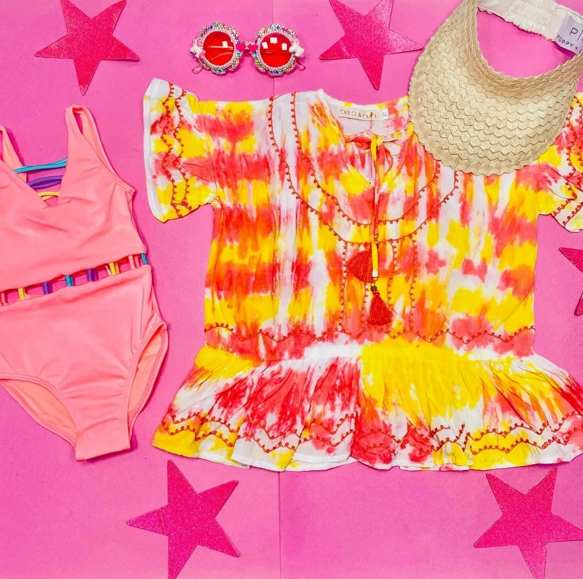 TIE DYE EMBROIDERED TASSEL DRESS