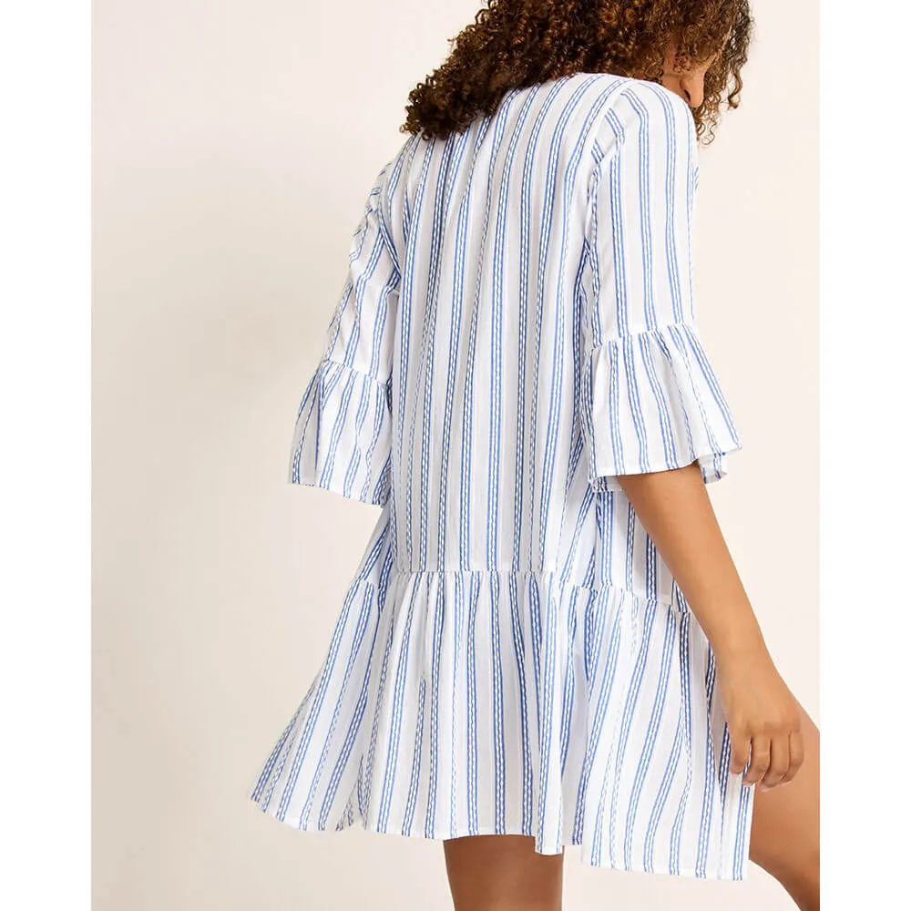 Tommy Bahama Womens Bonita Stripe Tier Shirt Dress Coverup - Beaming Blue