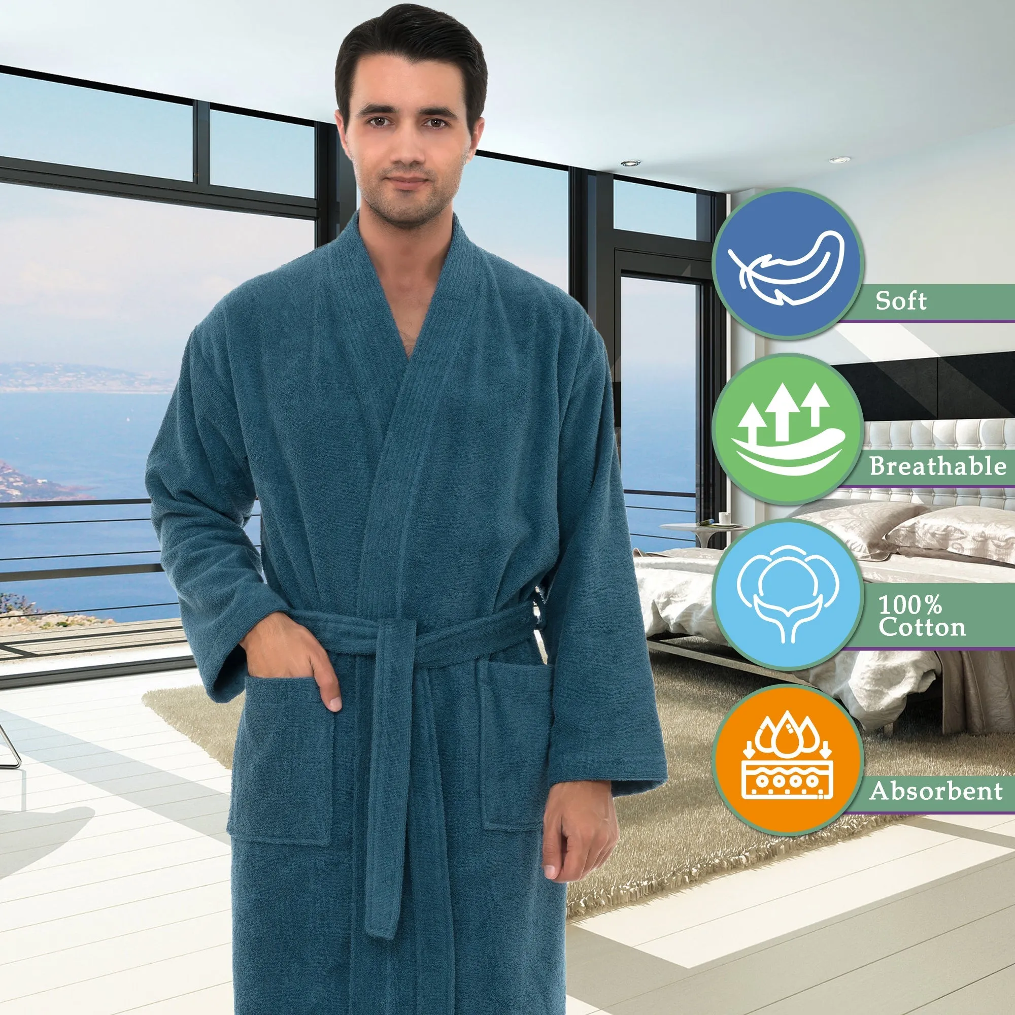 TowelSelections Mens Robe, 100% Cotton Terry Cloth Bathrobe, Soft Kimono Bath Robe for Men XS-4X