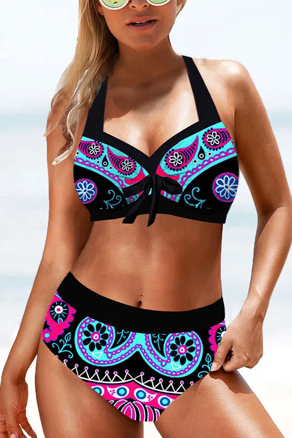 Tribal Print Classic Halter Collar Bikini