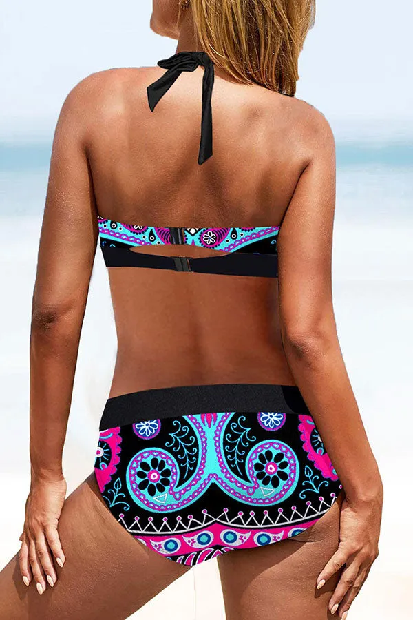 Tribal Print Classic Halter Collar Bikini