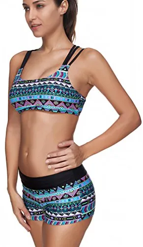 Tribal Printed Tankini Three Piece Bikini