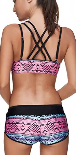 Tribal Printed Tankini Three Piece Bikini