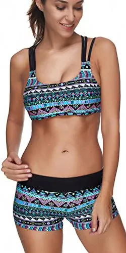 Tribal Printed Tankini Three Piece Bikini