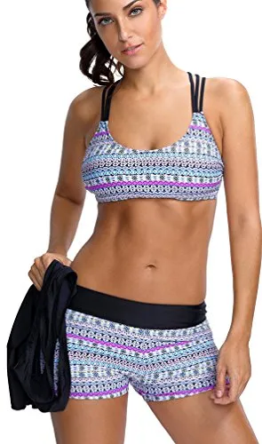 Tribal Printed Tankini Three Piece Bikini