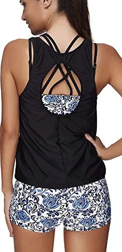 Tribal Printed Tankini Three Piece Bikini