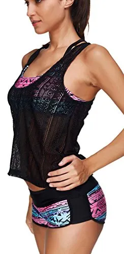 Tribal Printed Tankini Three Piece Bikini