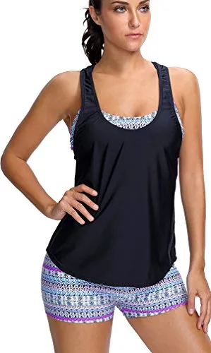 Tribal Printed Tankini Three Piece Bikini