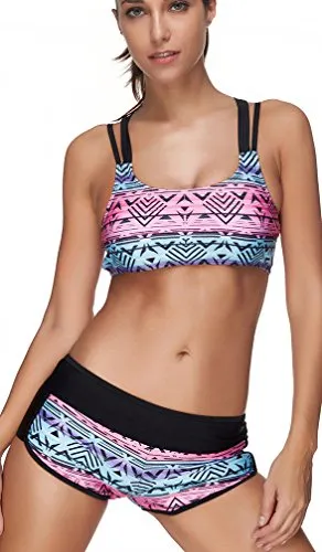 Tribal Printed Tankini Three Piece Bikini