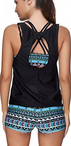 Tribal Printed Tankini Three Piece Bikini