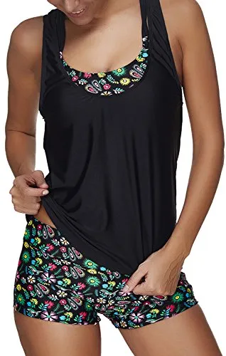 Tribal Printed Tankini Three Piece Bikini