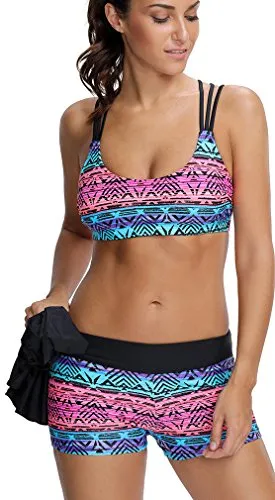Tribal Printed Tankini Three Piece Bikini