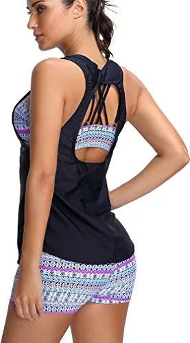 Tribal Printed Tankini Three Piece Bikini