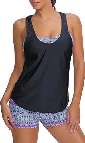 Tribal Printed Tankini Three Piece Bikini