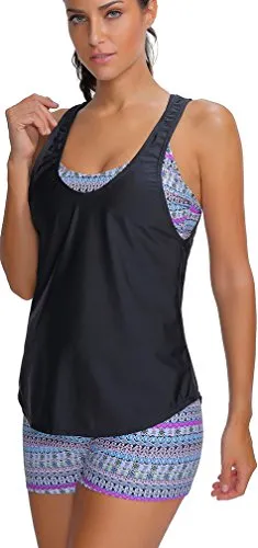 Tribal Printed Tankini Three Piece Bikini