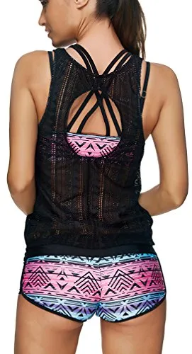 Tribal Printed Tankini Three Piece Bikini