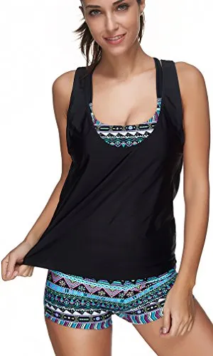 Tribal Printed Tankini Three Piece Bikini